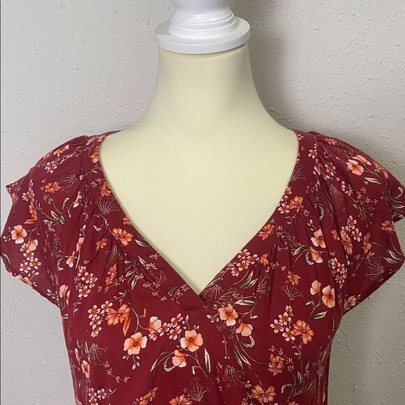 NWT Old Navy Red Fall Floral Short Flutter Sleeve Dress Women's Size XS - Picture 5 of 12